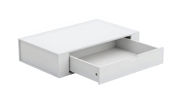 A white drawer with one drawer open isolated on transparent background