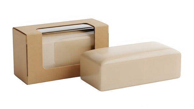 A bar of soap and its packaging isolated on transparent background