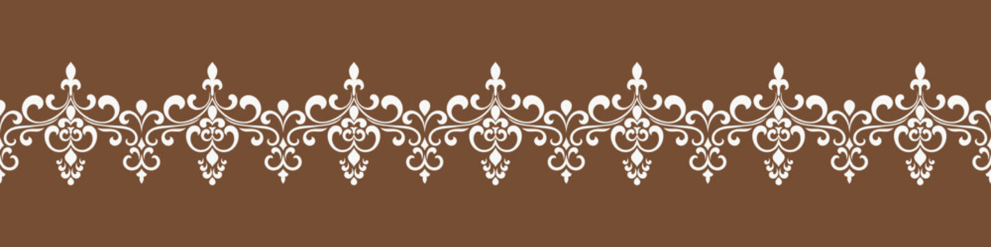 Vintage carved pattern template on a brown background with seamless borders.