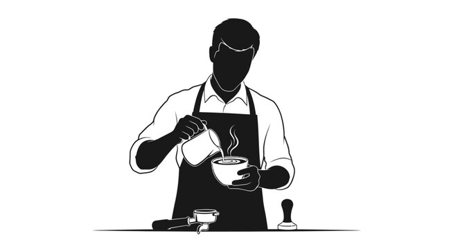 Barista pouring steaming hot coffee.