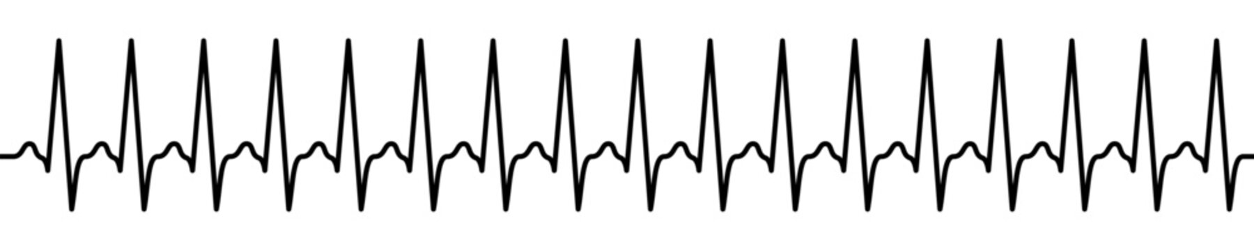 Linear electrocardiogram graph showing heart rhythm. A continuous pulse wave symbolizing vital signs, medical monitoring, and heart health. Vector illustration.