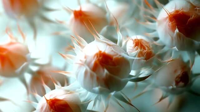 Close-up of white and orange cactus flowers.