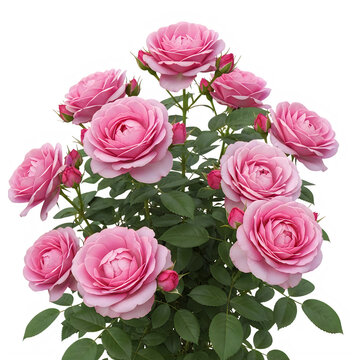 Beautiful pink roses in a lush green bouquet arrangement isolated on transparent background