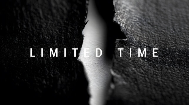 Limited Time Text Torn Dark Paper Leather Texture Black White Typography Background
