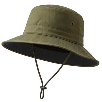 Light green bucket hat with adjustable strap isolated on transparent background