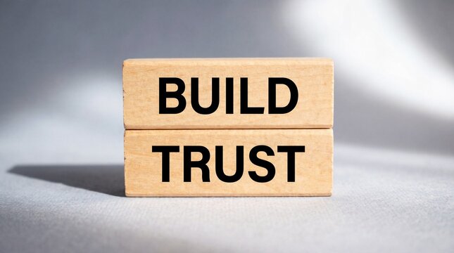 Two wooden blocks with build and trust written on them side by side