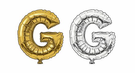 Obraz premium Two inflatable balloons, one golden, one silver, both shaped like the letter 'G'