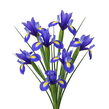 Beautiful purple iris flowers in a fresh bouquet isolated on transparent background