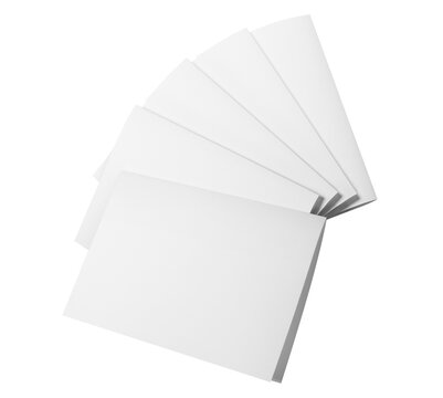 Set of blank folded paper sheets fanned in semicircle perspective layout, isolated on cutout transparent background
