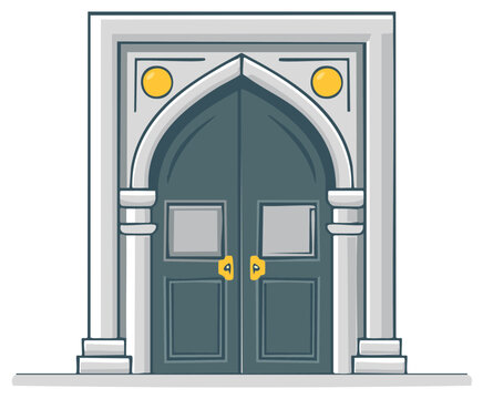 Ornate Arched Double Door Entrance with Columns and Decorative Elements