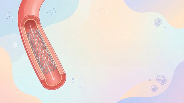 Close up of a Coronary Stent placed inside a blood vessel medical illustration showing artery treatment