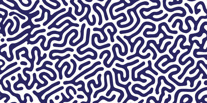 Abstract Organic Pattern of Intertwined Dark Blue Lines on White Background.