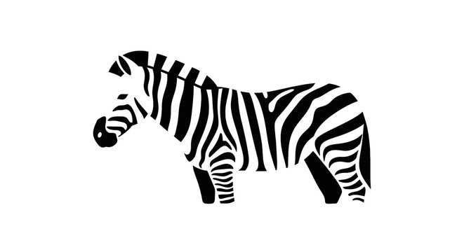 Cartoon zebra with black and white stripes standing in profile a simple vector illustration against a clean white background for design use