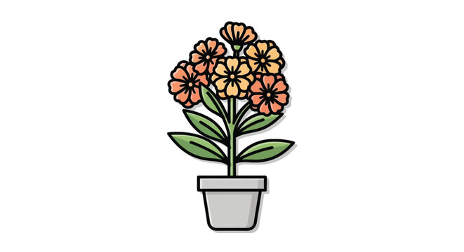 Cheerful potted zinnia illustration with orange and yellow blossoms lush green leaves and a gray pot perfect for adding a touch of nature to any design