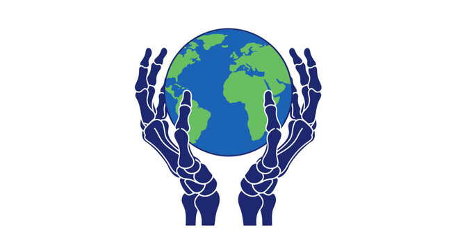 Skeleton Hands Holding Planet Earth Globe - Environmental Protection Concept