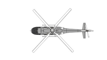 Vector 2D CAD drawing of helicopter rotor blades and tail section © Stock Image Paradise