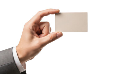 Fototapeta premium A hand holding a blank white rectangular card or note. isolated on white background
