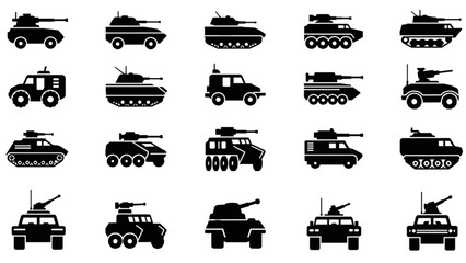 Vector 2D CAD illustrations of various military tanks and armored vehicles © Stock Image Paradise