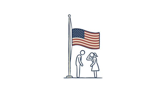 American Flag at Half-Staff with Mourners