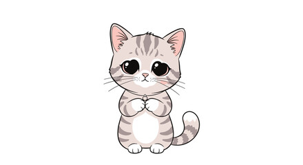 Obraz premium Adorable grey tabby kitten with large expressive eyes and small paws looks directly forward with a cute expression.
