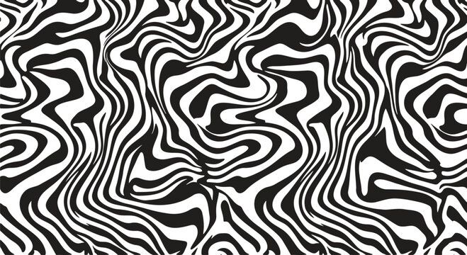 Abstract zebra pattern vector illustration with wavy black and white stripes, flat design