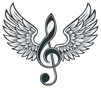 Music Note with Wings, Symbolic of Freedom, Abstract Decorative Design