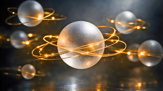 Abstract Atomic Nucleus with Electron Orbits, Science and Technology Concept