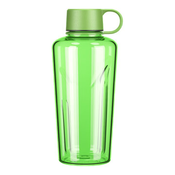 A vibrant green water bottle with a handle on a black background