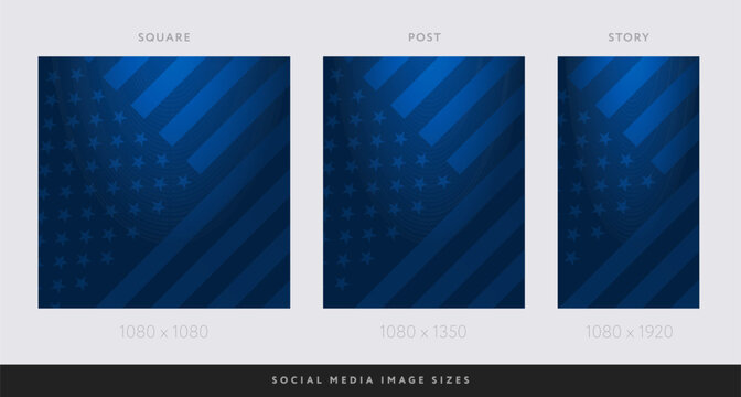 Abstract USA flag blue background with stars and stripes patriotic pattern - Social media templates for the United States marketing square, portrait posts, stories - vector illustration