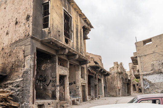 Destroyed houses and apartments in Mosul, Iraq
