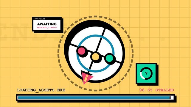 Retro Futuristic Computer Loading Screen with System Error Interface and Motion Graphic Glitch Elements