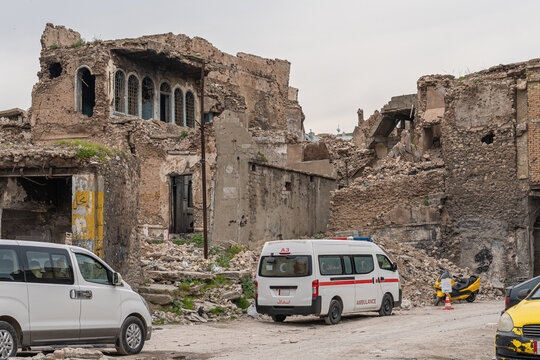 Destroyed houses and apartments in Mosul, Iraq
