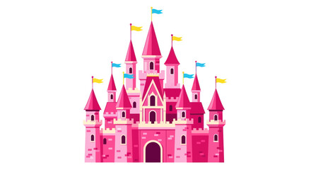 Fairytale Pink Castle with Flags, Princess Palace Illustration © purnama