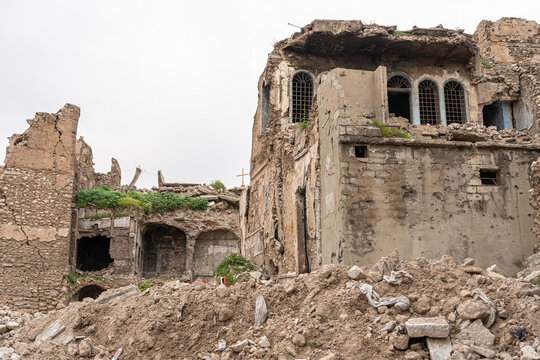 Destroyed houses and apartments in Mosul, Iraq