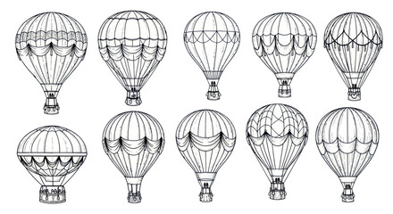 Vintage Hot Air Balloons Collection - Hand Drawn Illustration © purnama