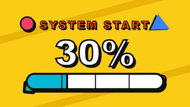 Retro Pop Art Style System Start Loading Screen with Progress Bar and Percentage Counter for Gaming and Tech Content