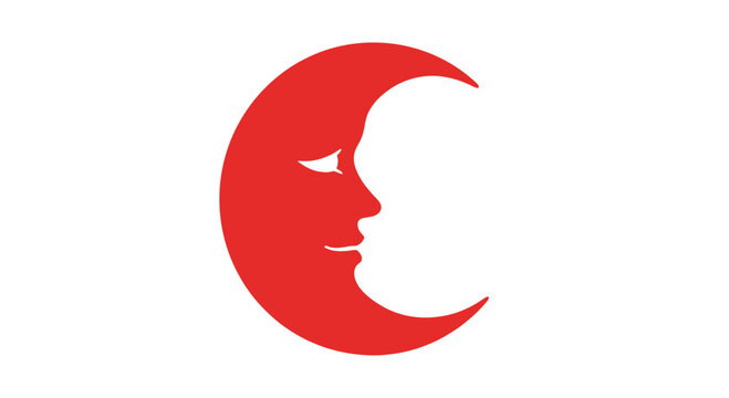 Red Crescent Moon with Female Profile.