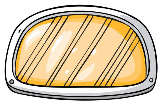 Cartoon illustration of a space helmet visor with yellow tinted glass