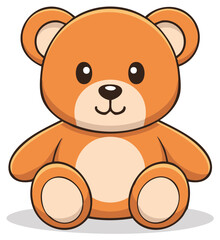Fototapeta premium Adorable brown teddy bear stuffed animal sitting down Cute plush toy cartoon vector illustration for children