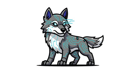 Fototapeta premium Stylized wolf illustration with circuitry design on white background