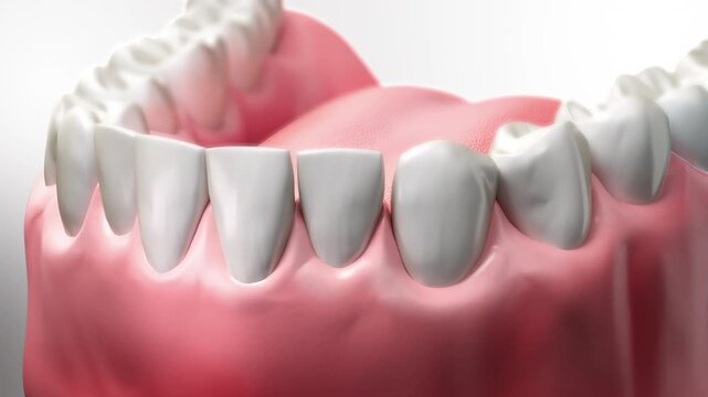 3D animation showing active bubbles treating receding and inflamed gums to restore healthy pink tissue.