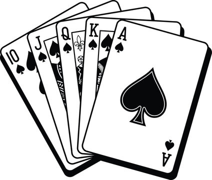 Royal flush playing cards with gambling, vector illustration.
