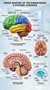 Detailed Overview of Human Brain Anatomy with Color-Coded Regions and Structures for Educational Purposes