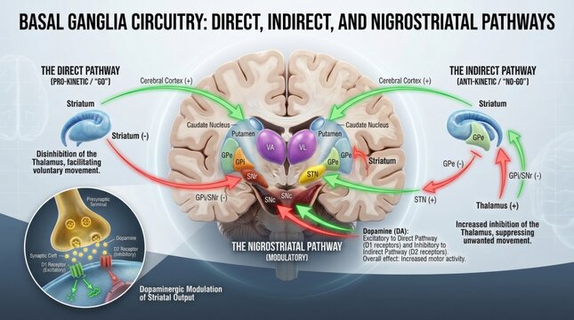 Understanding Basal Ganglia Circuitry: Direct, Indirect, and Nigrostriatal Pathways in Brain Function and Movement Control