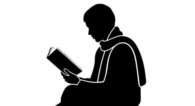 Silhouette of Monk Reading Book.