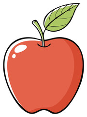 Fototapeta premium Cartoon red apple with green leaf fruit illustration healthy food