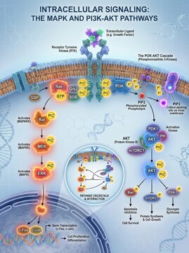 Intracellular Signaling Pathways Map with Detailed Mechanisms of MAPK and PI3K-AKT for Research and Education