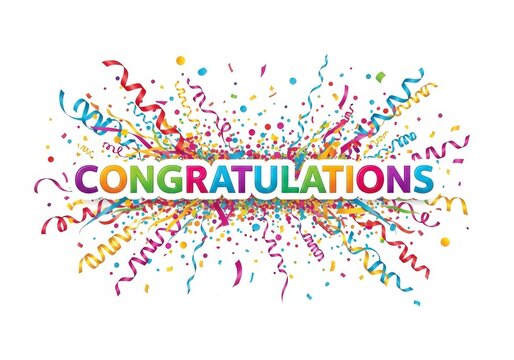 Colorful celebration with confetti and congratulations message