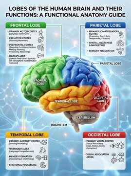 Detailed Anatomical Guide to Human Brain Lobes and Their Functions for Educational Purposes