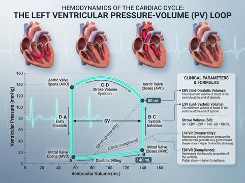 Hemodynamics of Cardiac Cycle Explained: The Left Ventricular Pressure-Volume Loop with Clinical Parameters and Formulas